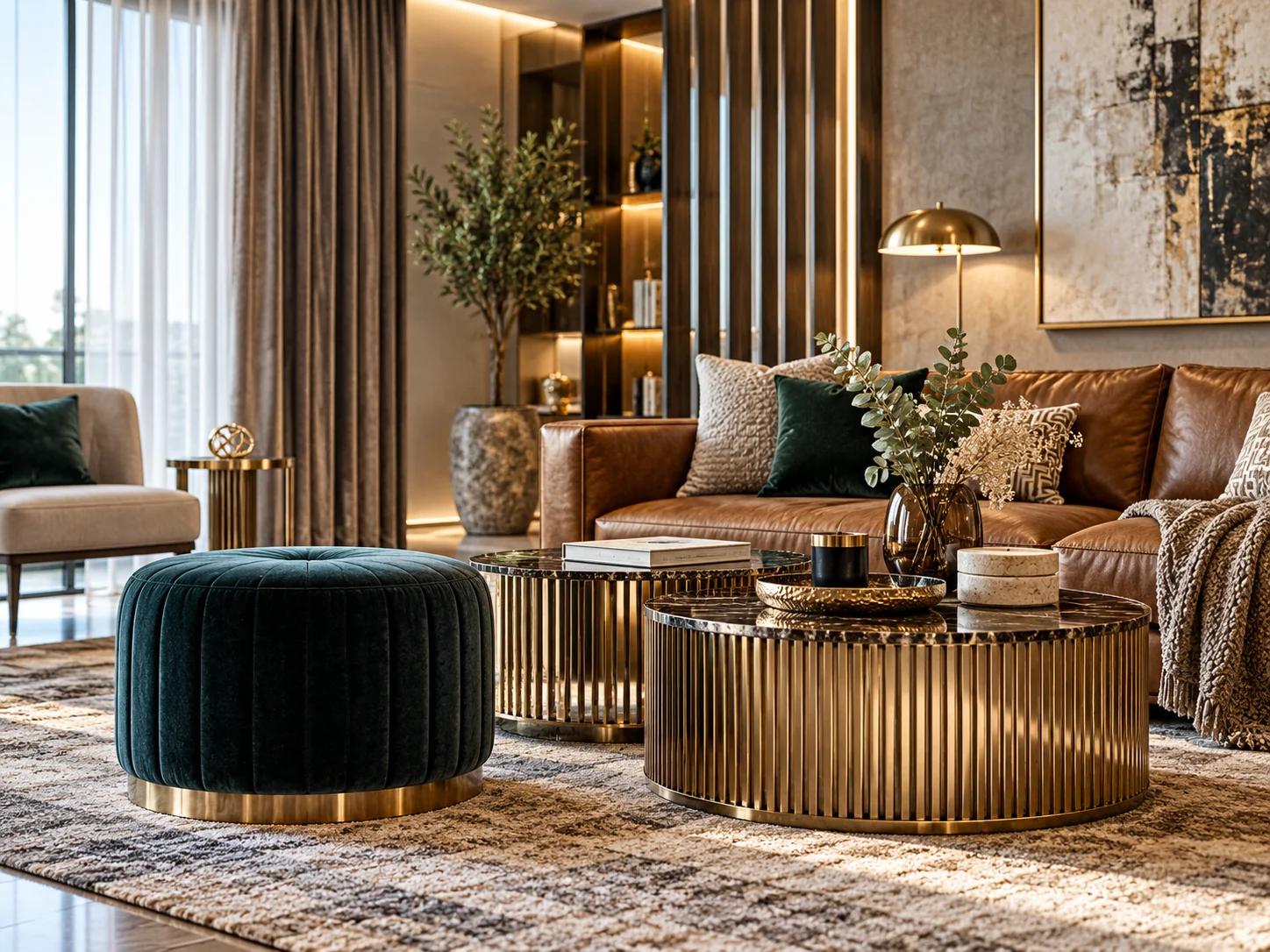 Luxuriöses Schlafzimmer mit Samt und edlen Wandoberflächen