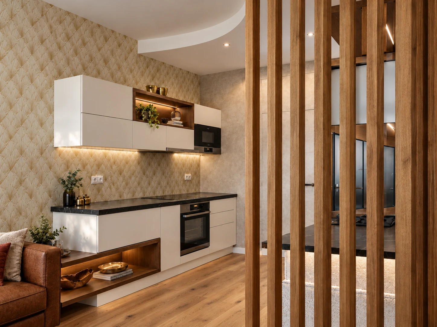 Interior Design – Küche mit Holzlamellen